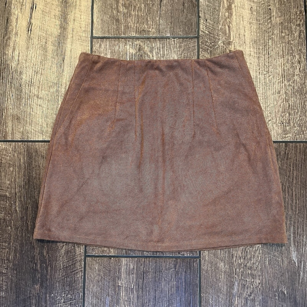 SHE+SKY Women's BROWN Corduroy SIDE-ZIP Pleaded Pencil MINI SKIRT Sz Small